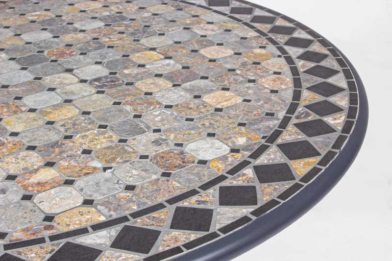 Tavolo tondo con mosaico "Barkley" in acciaio verniciato e piano in ceramica da giardino Ø 120 cm