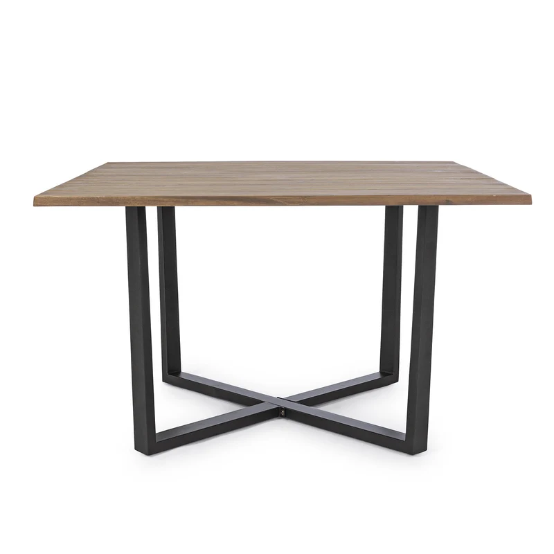 Tavolo quadrato moderno "Helsinki" in acciaio verniciato nero e doghe in legno 130 cm
