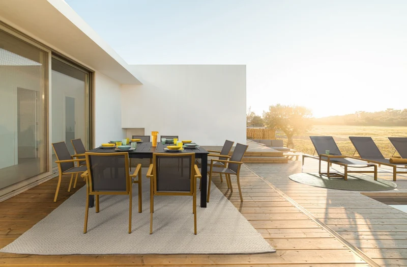 Tavolo Quadrato allungabile "Konnor" in alluminio Antracite da esterno 160x110/160 per giardino e veranda