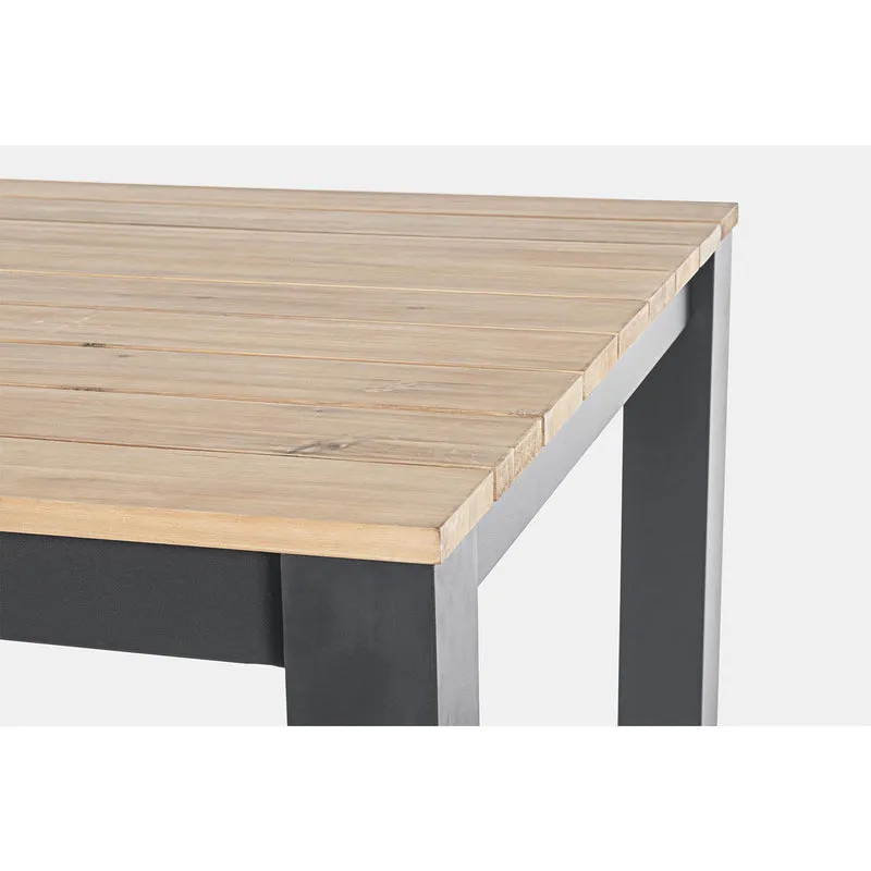 Tavolo quadrato moderno "Kailani" in alluminio verniciato nero e doghe in legno di acacia
