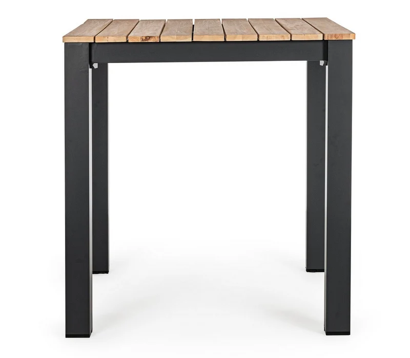 Tavolo quadrato moderno "Kailani" in alluminio verniciato nero e doghe in legno di acacia