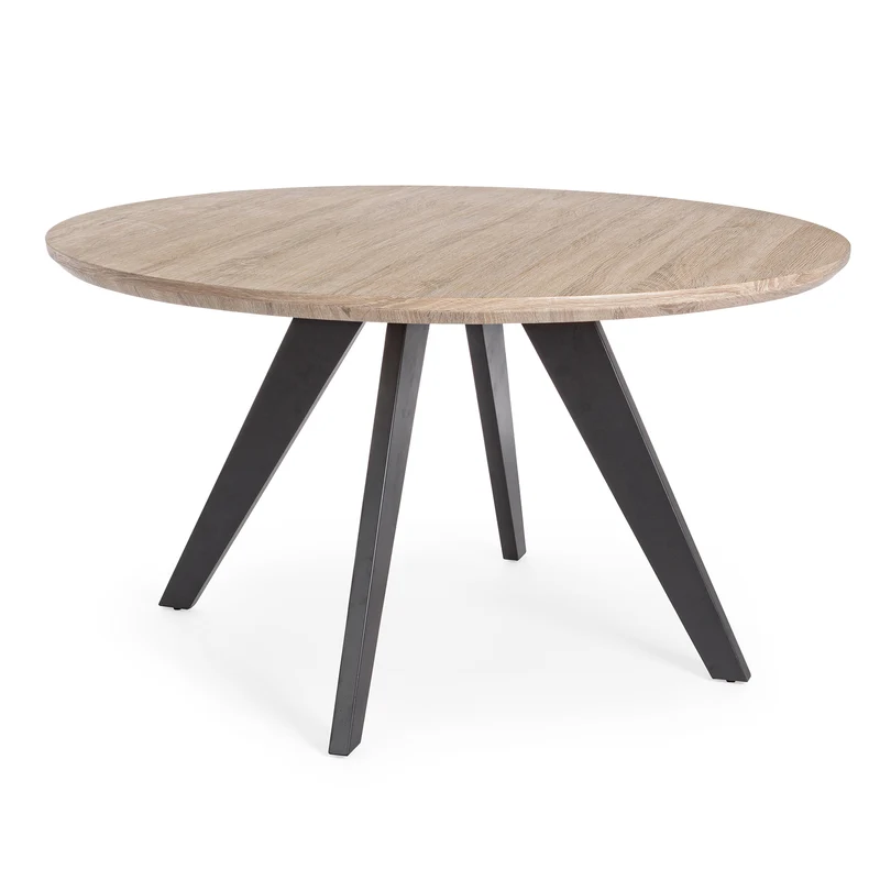 Tavolo tondo da pranzo moderno "Henry" in legno Ø 135 cm gambe in acciaio nero