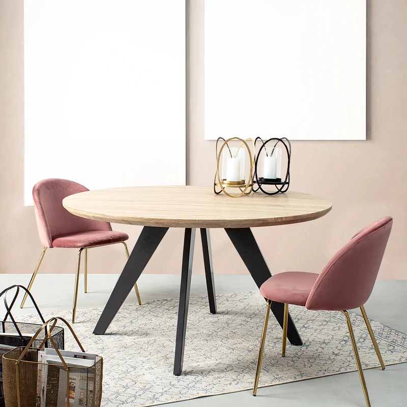 Tavolo tondo da pranzo moderno "Henry" in legno Ø 135 cm gambe in acciaio nero