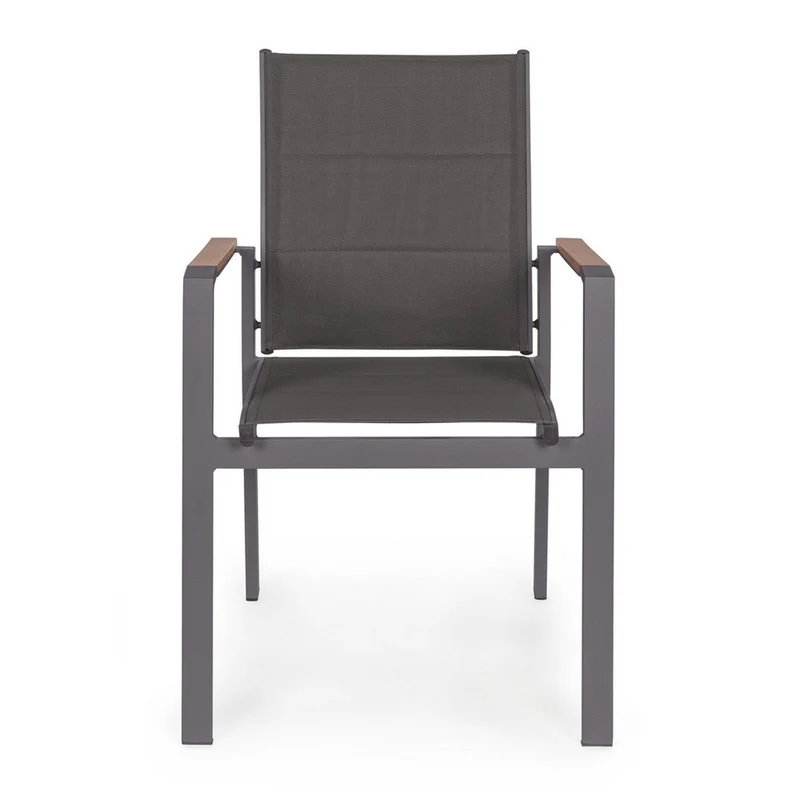 Sedia poltrona "Kubik" da esterno giardino in alluminio verniciato a polvere con dettagli in legno