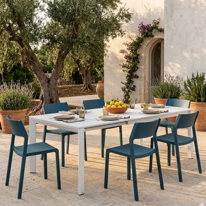 Tavolo allungabile telescopico "Konnor" in alluminio Bianco da esterno per giardino