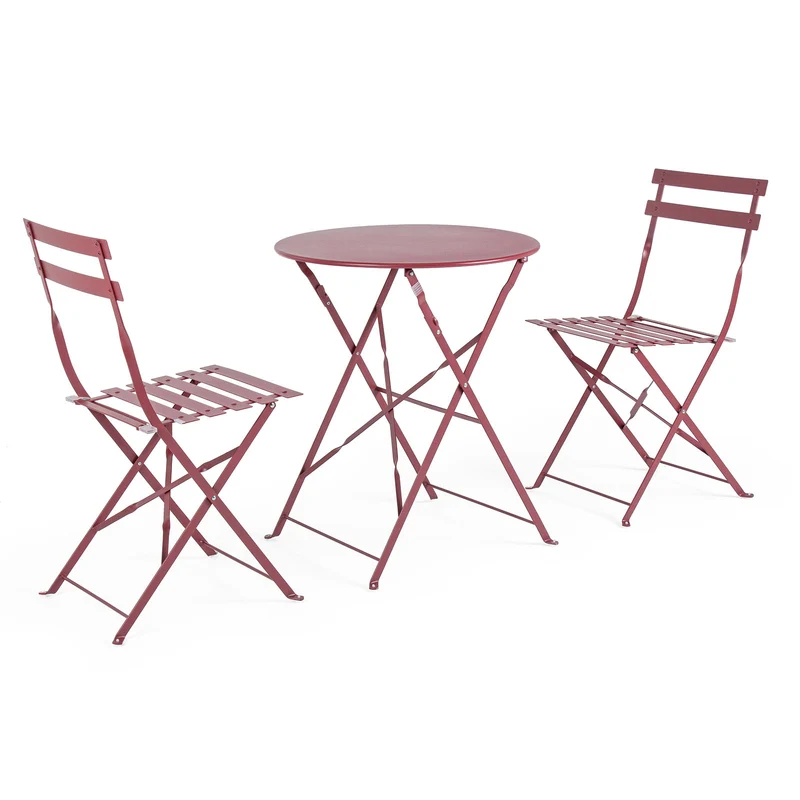 Set "Bistrot Wissant" Tavolino tondo con sedie colorate in acciaio verniciato a polvere per giardino e bar finitura opaca