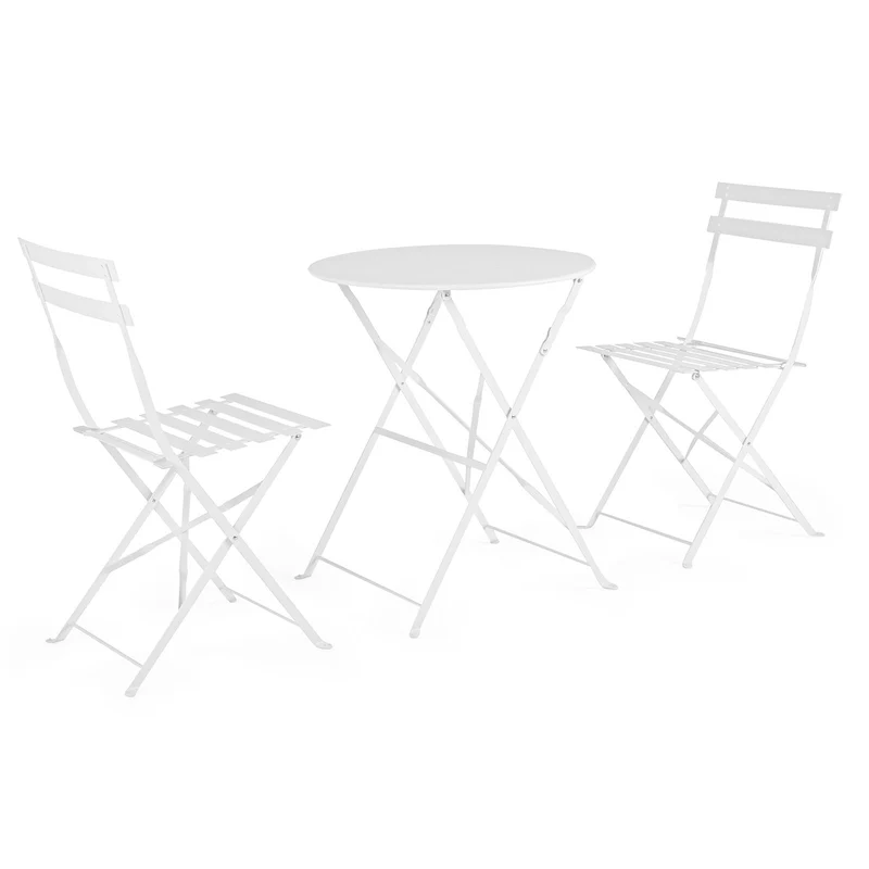 Set "Bistrot Wissant" Tavolino tondo con sedie colorate in acciaio verniciato a polvere per giardino e bar finitura opaca