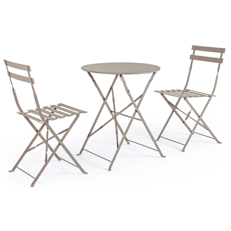 Set "Bistrot Wissant" Tavolino tondo con sedie colorate in acciaio verniciato a polvere per giardino e bar finitura opaca