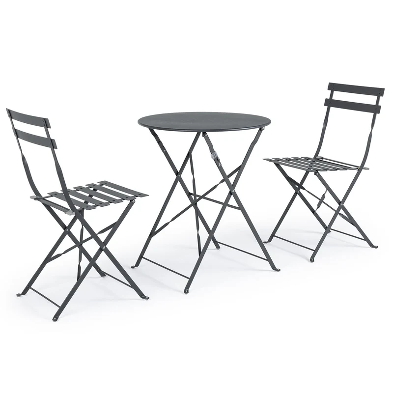Set "Bistrot Wissant" Tavolino tondo con sedie colorate in acciaio verniciato a polvere per giardino e bar finitura opaca