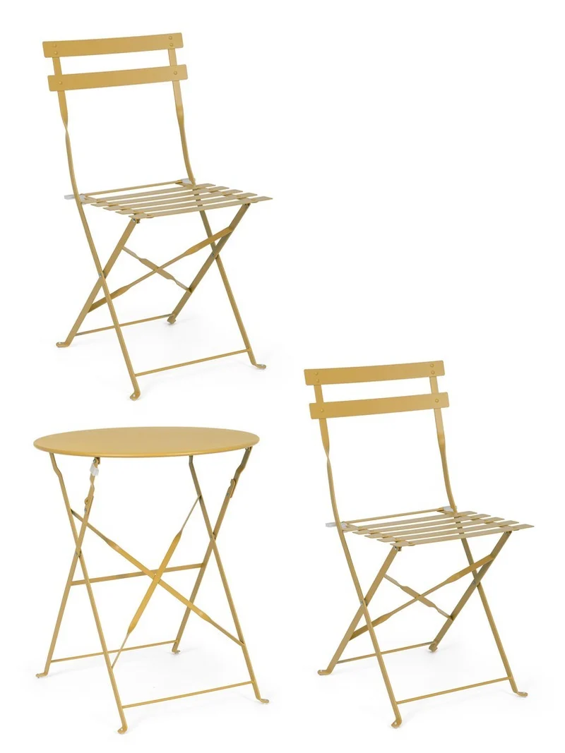 Set "Bistrot Wissant" Tavolino tondo con sedie colorate in acciaio verniciato a polvere per giardino e bar finitura opaca