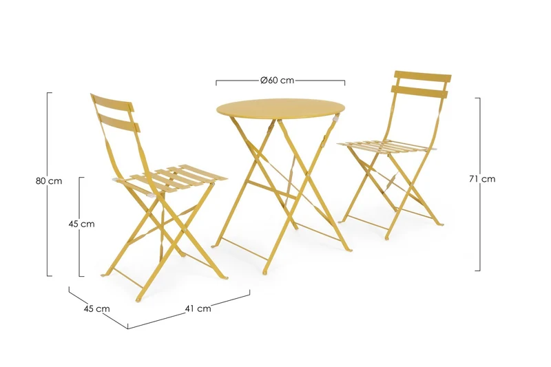 Set "Bistrot Wissant" Tavolino tondo con sedie colorate in acciaio verniciato a polvere per giardino e bar finitura opaca