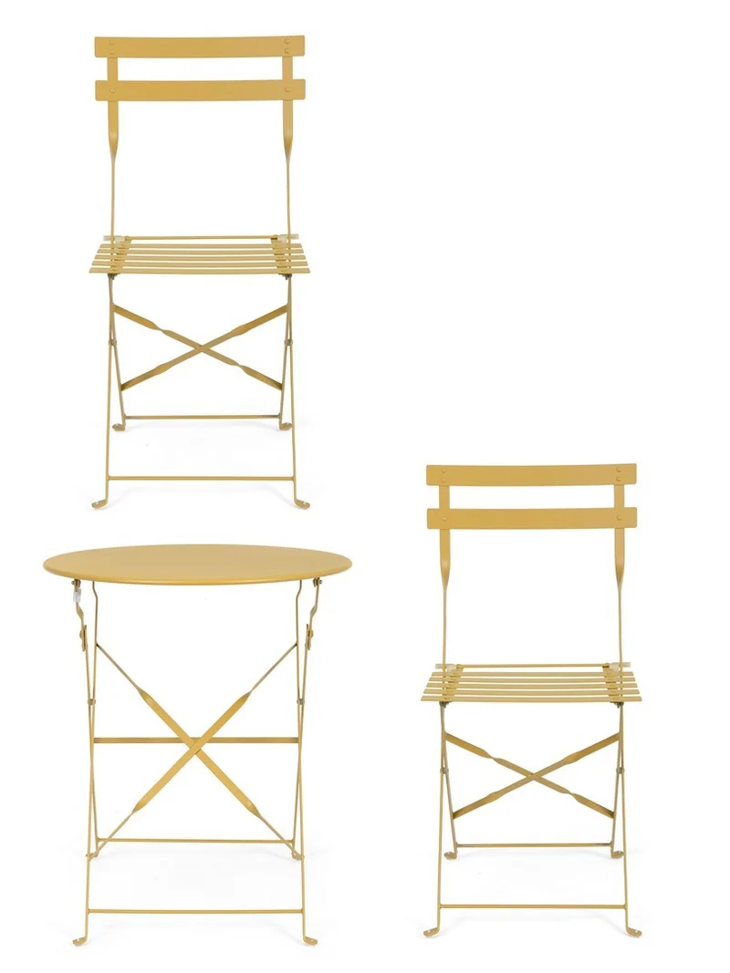 Set "Bistrot Wissant" Tavolino tondo con sedie colorate in acciaio verniciato a polvere per giardino e bar finitura opaca