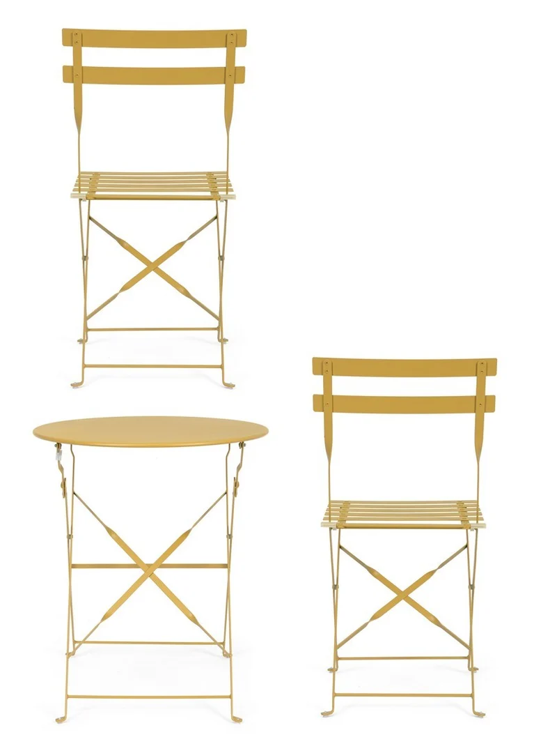 Set "Bistrot Wissant" Tavolino tondo con sedie colorate in acciaio verniciato a polvere per giardino e bar finitura opaca