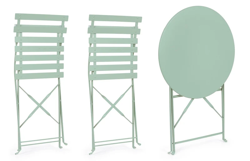 Set "Bistrot Wissant" Tavolino tondo con sedie colorate in acciaio verniciato a polvere per giardino e bar finitura opaca