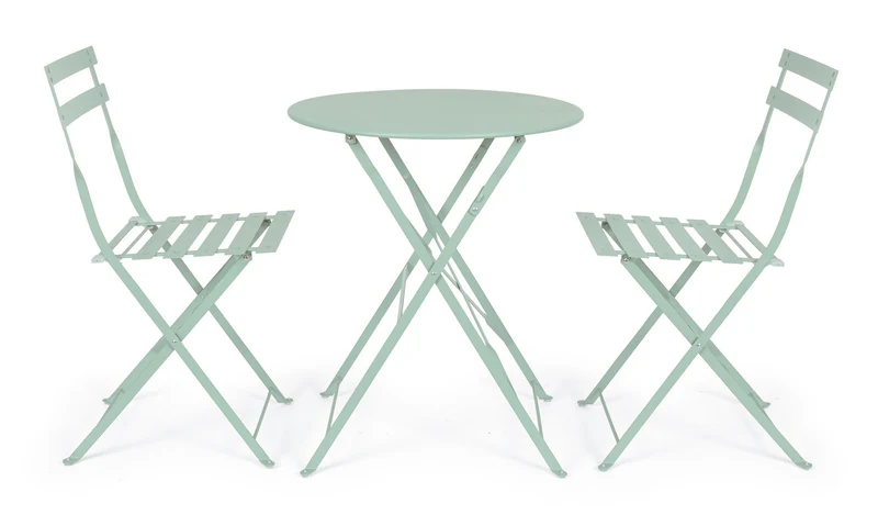 Set "Bistrot Wissant" Tavolino tondo con sedie colorate in acciaio verniciato a polvere per giardino e bar finitura opaca