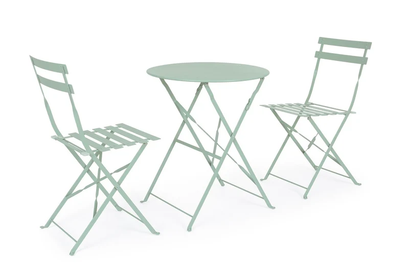 Set "Bistrot Wissant" Tavolino tondo con sedie colorate in acciaio verniciato a polvere per giardino e bar finitura opaca