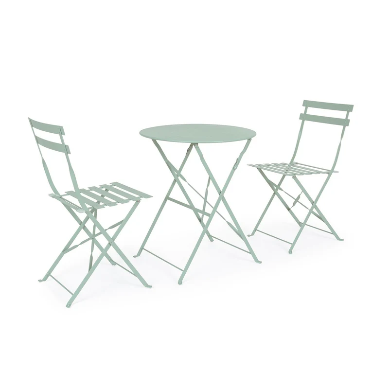 Set "Bistrot Wissant" Tavolino tondo con sedie colorate in acciaio verniciato a polvere per giardino e bar finitura opaca