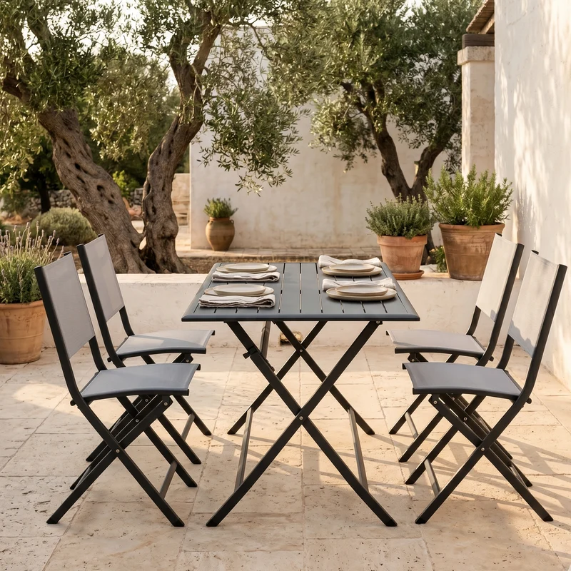 Tavolo pieghevole "Elin" in alluminio Antracite dogato da esterno per giardino e veranda