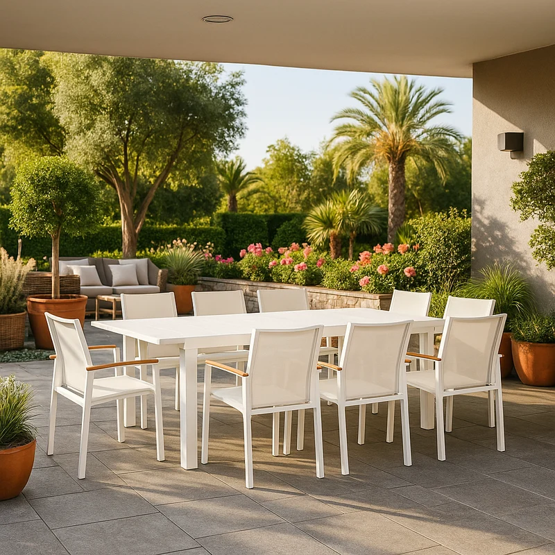 Tavolo allungabile "Pelagius" in alluminio Bianco dogato da esterno per giardino e veranda
