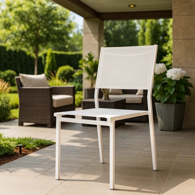 Sedia "Antigua" struttura in alluminio Bianco verniciato con texilene da giardino per esterno