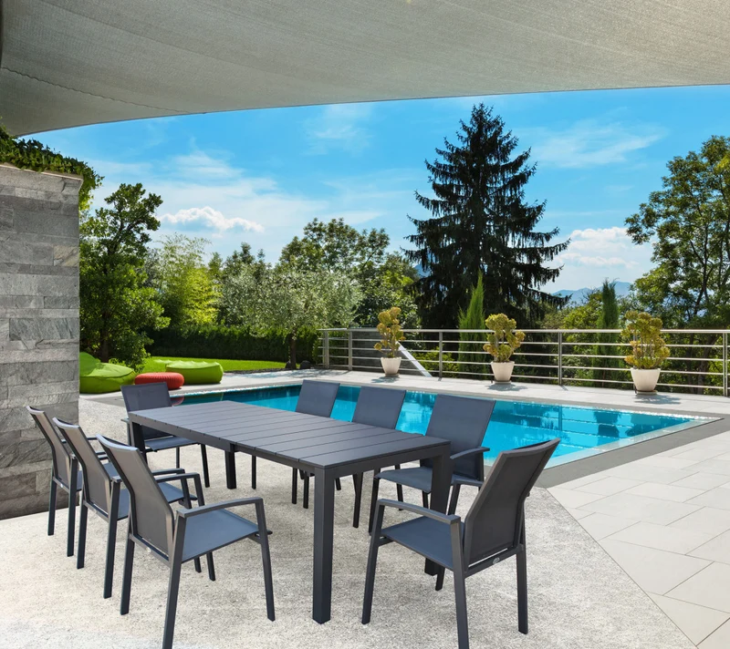 Tavolo allungabile Antracite "Seychelles" piano telescopico con doghe in alluminio per giardino e veranda 215/285 cm