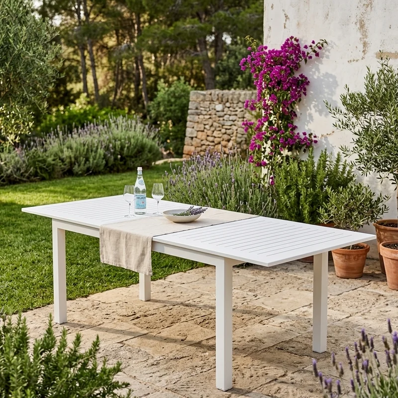 Tavolo allungabile "Ibiza" Bianco in alluminio dogato da esterno per giardino e veranda