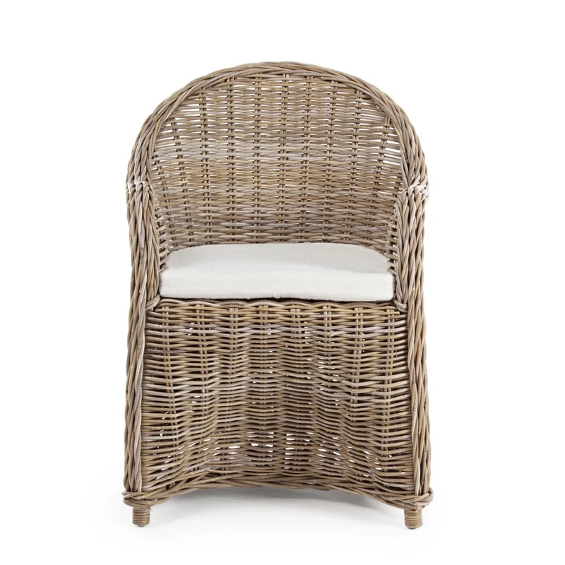 Poltrona con cuscino "New Martin" in rattan naturale per giardino e veranda h 89 cm