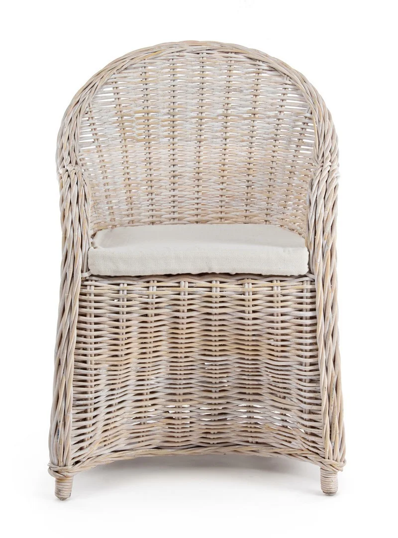Poltrona con cuscino "New Martin" in rattan naturale per giardino e veranda h 89 cm