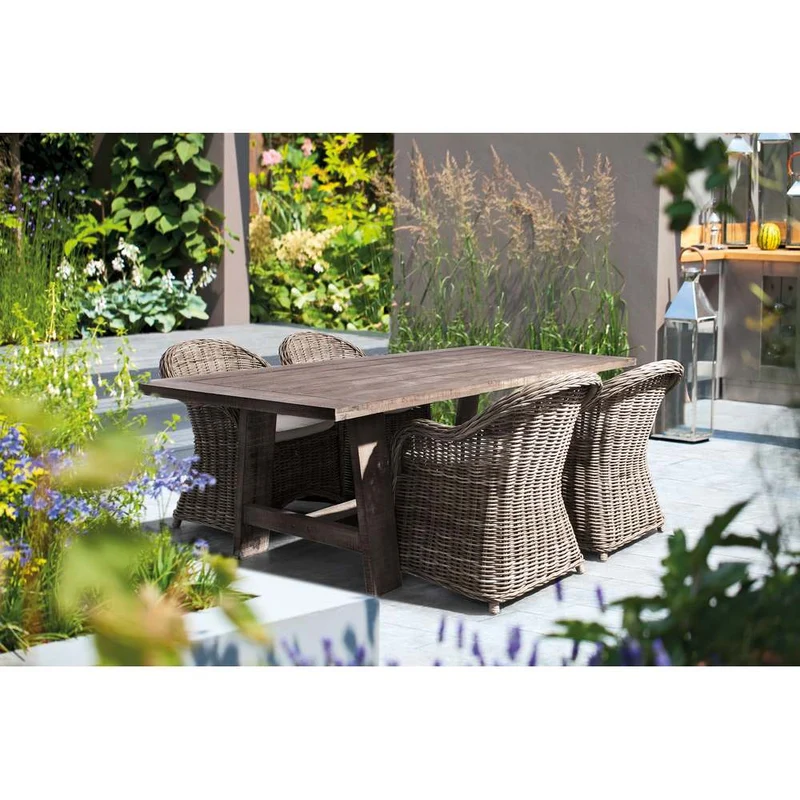 Poltrona con cuscino "New Martin" in rattan naturale per giardino e veranda h 89 cm