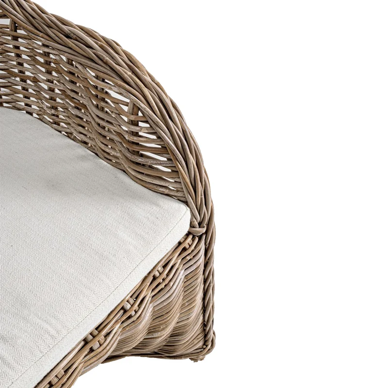 Poltrona con cuscino "New Martin" in rattan naturale per giardino e veranda h 89 cm