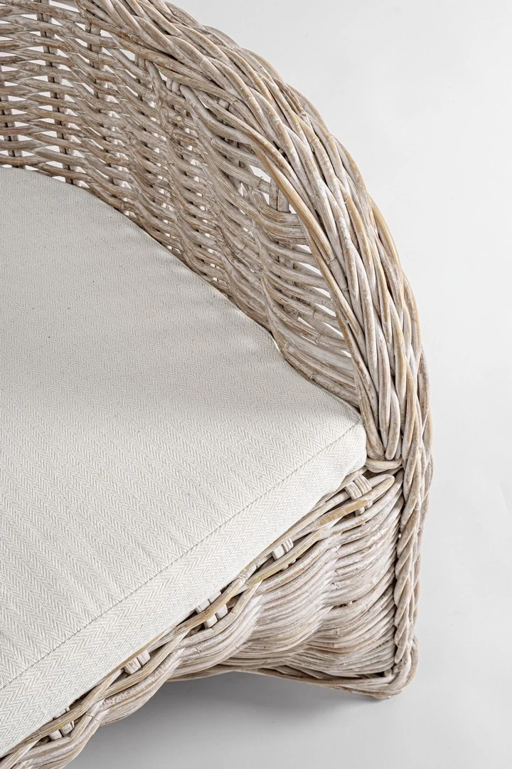 Poltrona con cuscino "New Martin" in rattan naturale per giardino e veranda h 89 cm