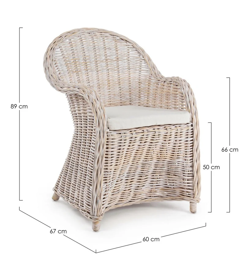 Poltrona con cuscino "New Martin" in rattan naturale per giardino e veranda h 89 cm