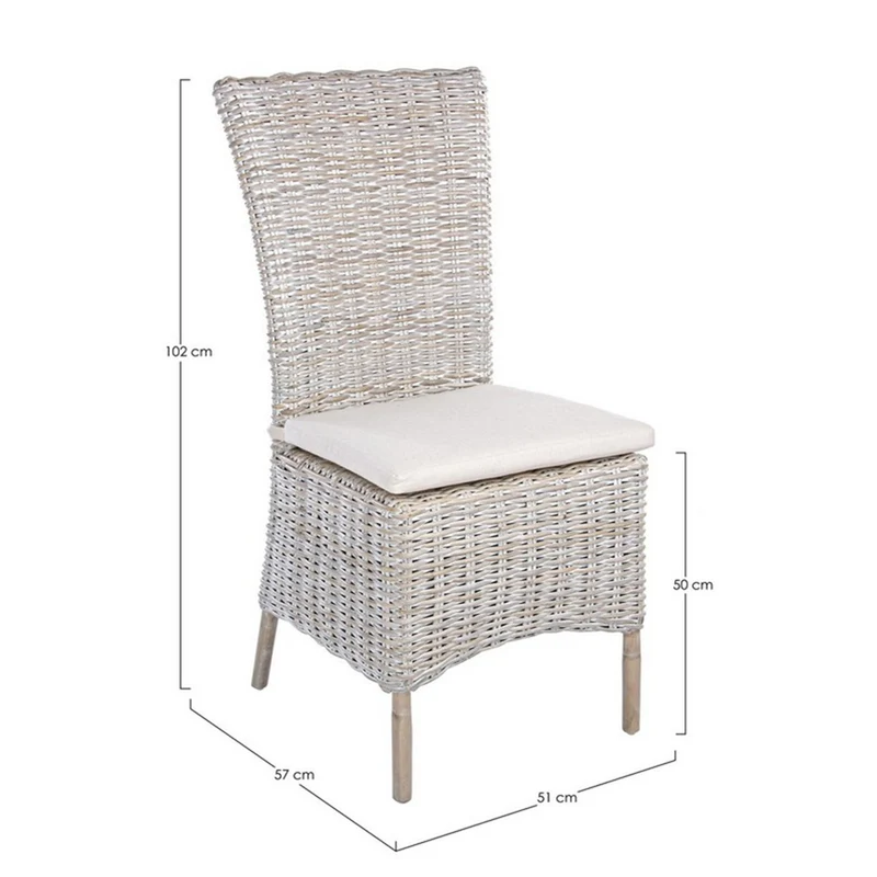 Sedia con cuscino "Isla" in rattan naturale per giardino e veranda h 102 cm