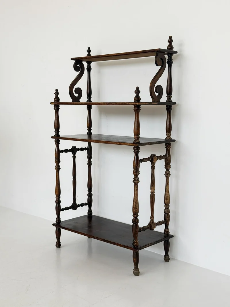 Étagère vittoriana inglese in legno massello, fine XIX secolo