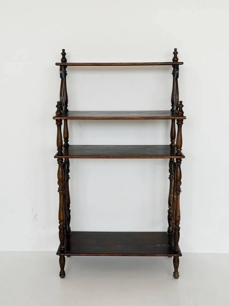 Étagère vittoriana inglese in legno massello, fine XIX secolo