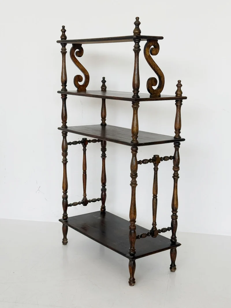 Étagère vittoriana inglese in legno massello, fine XIX secolo