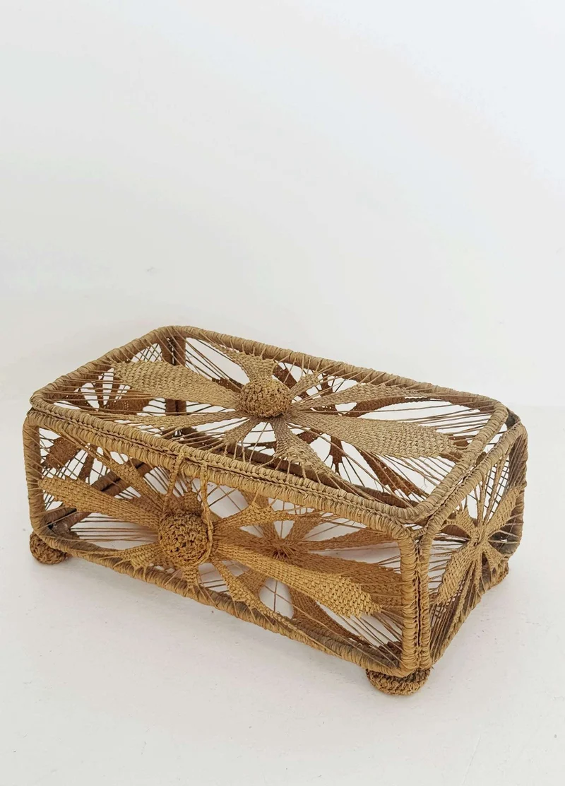 Woven raffia storage box, Italian-made