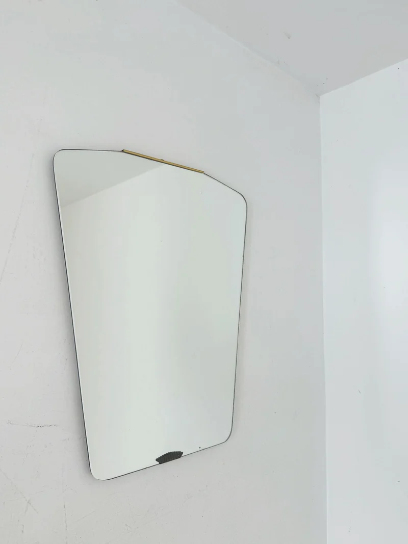 Modernist wall mirror with brass details – Italy, 1950s/60s