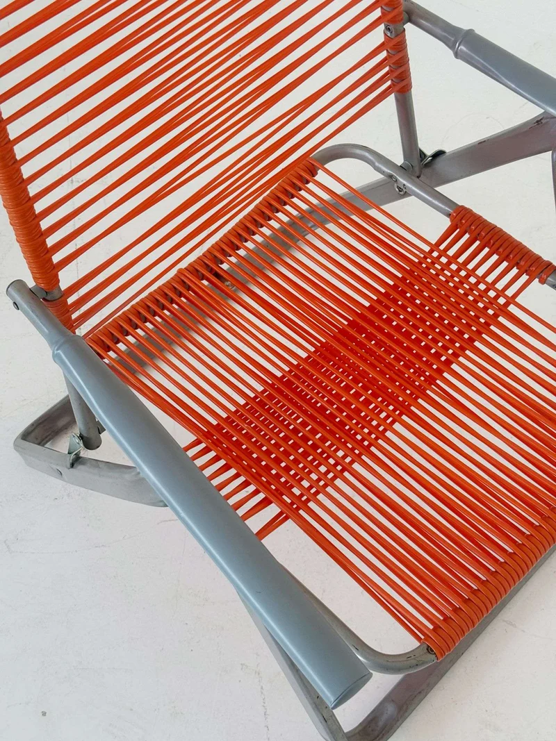 1970s Outdoor Reclining Chair in Metal and Orange Plastic Wire
