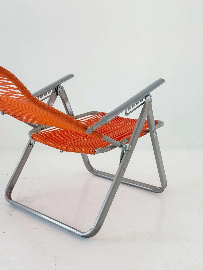 1970s Outdoor Reclining Chair in Metal and Orange Plastic Wire