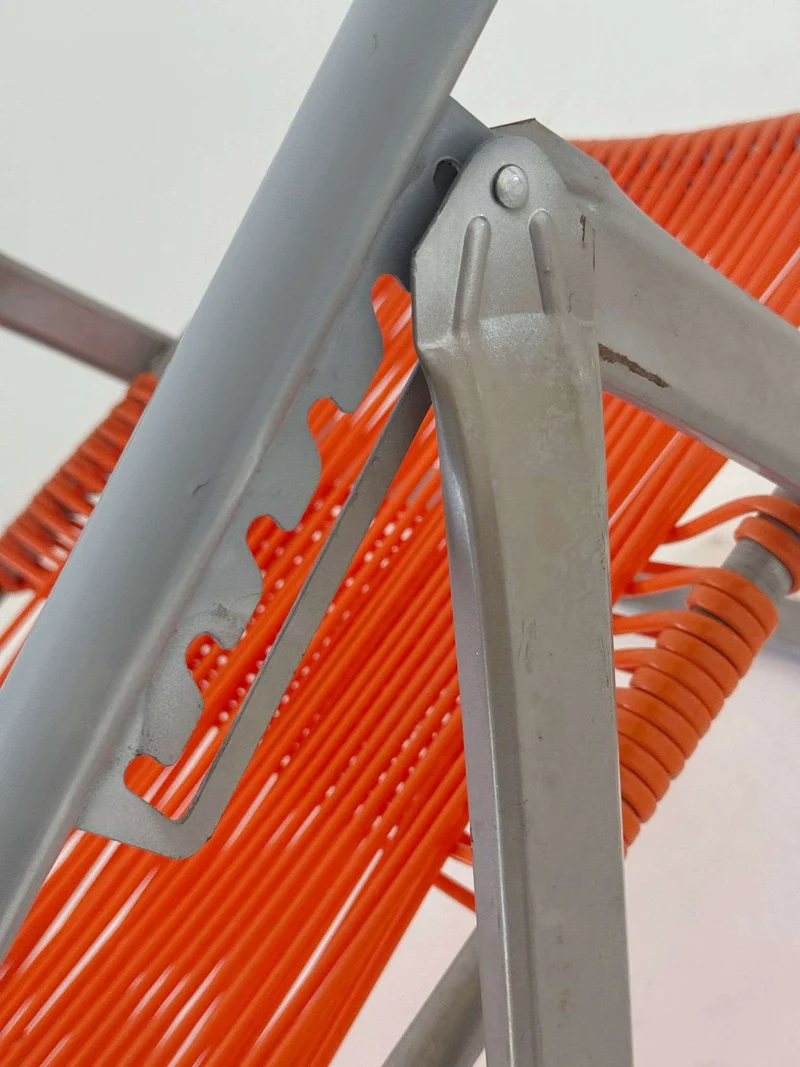 1970s Outdoor Reclining Chair in Metal and Orange Plastic Wire