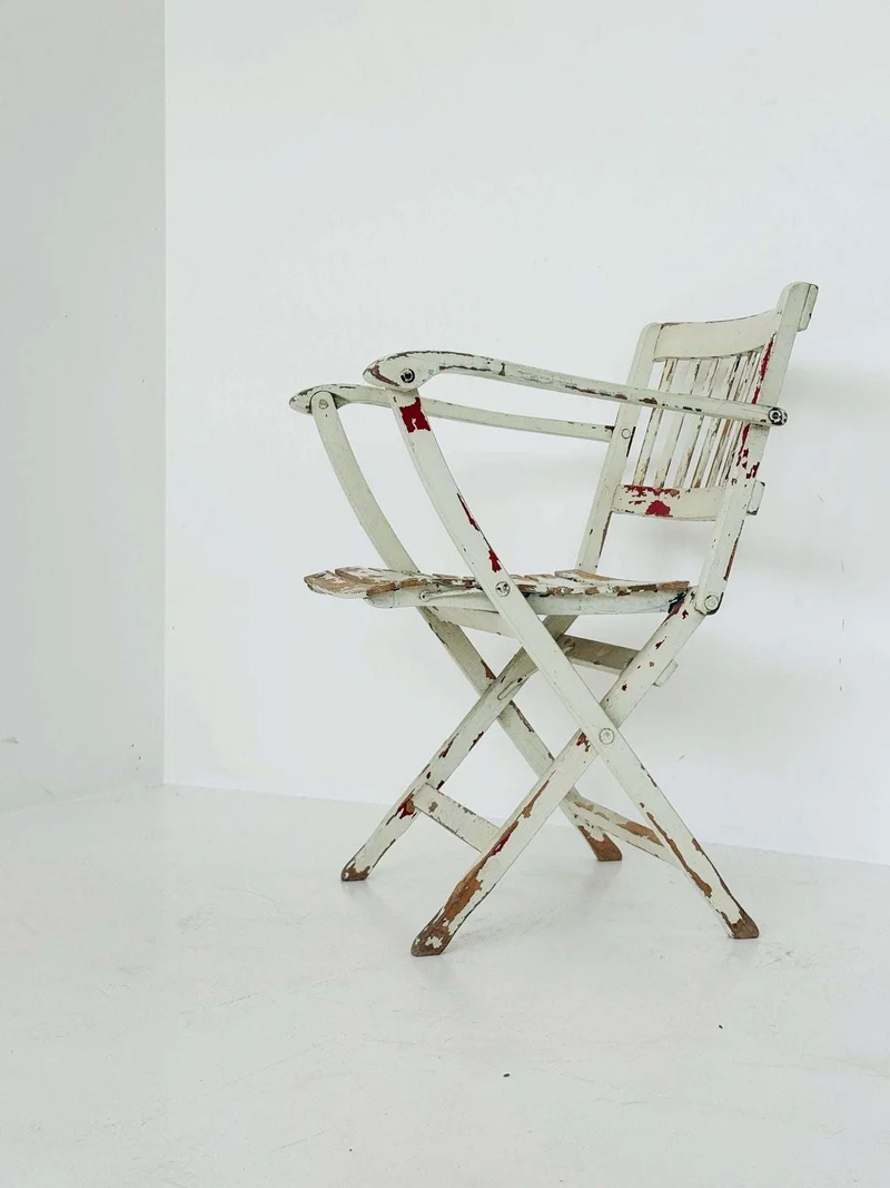 Sedia da giardino pieghevole in legno laccato, anni '40-'50