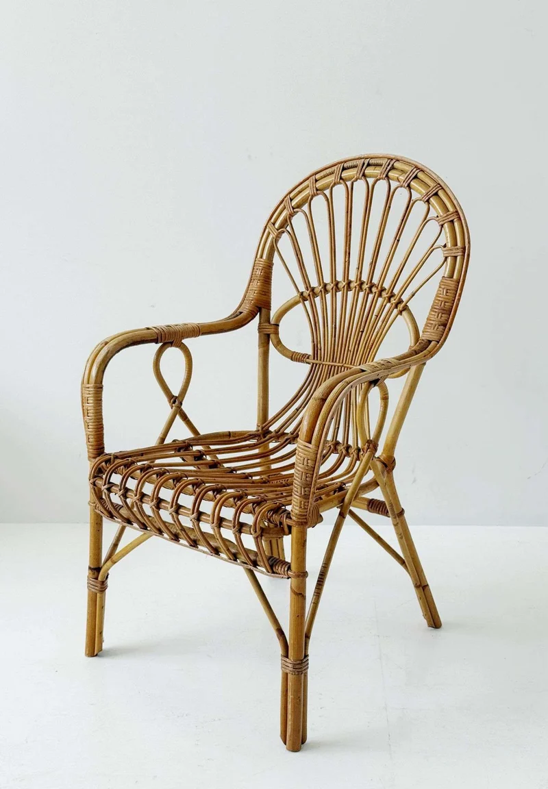 Poltrona in bambù e vimini intrecciato, anni '60-'70