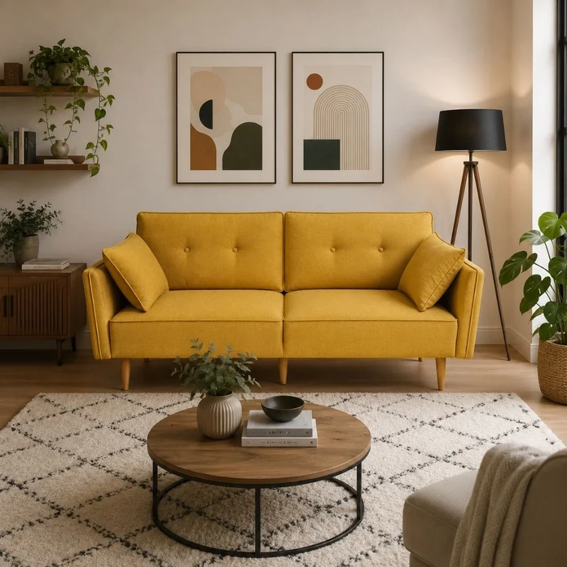 Divano Letto Trasformabile 2 Posti con Cuscini Imbottitura in Spugna Design