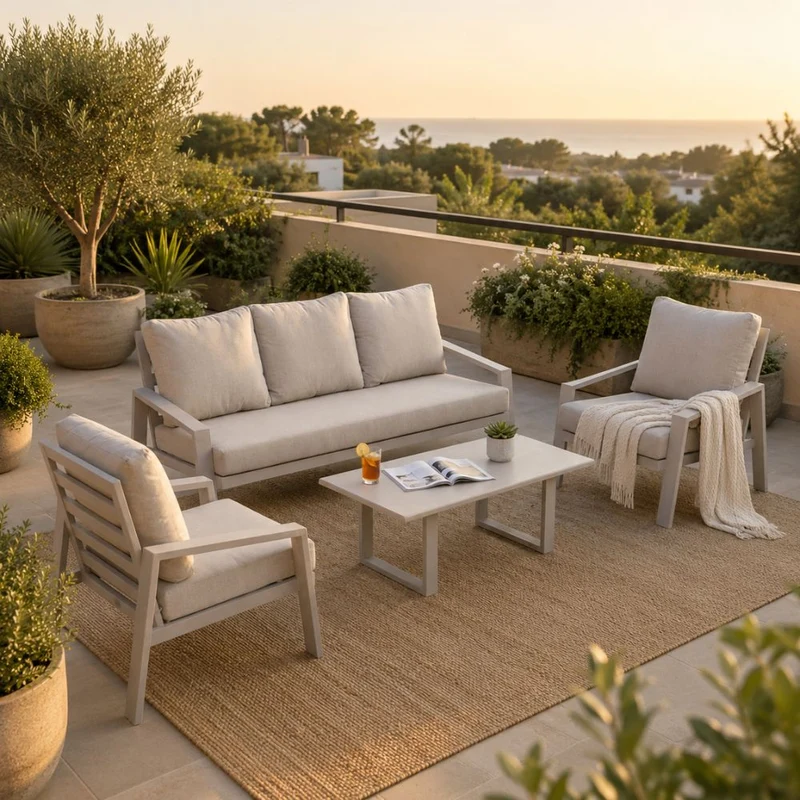 Salotto da Giardino 5 Posti con Cuscini Struttura in Alluminio Design