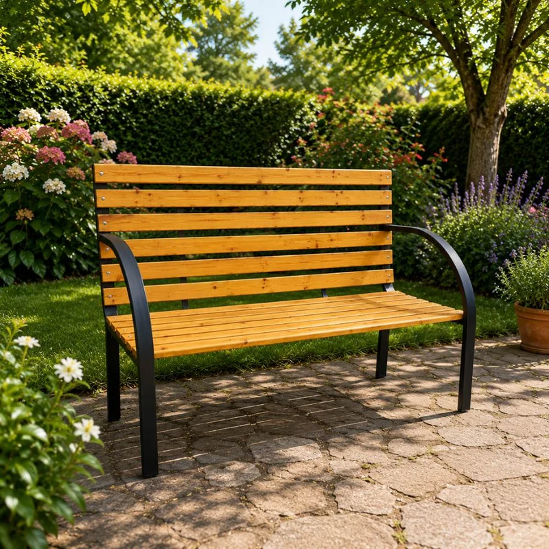 Panchina da Giardino Panca 2 Posti Acciaio Seduta e Schienale in Legno