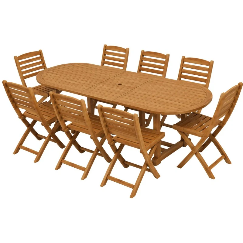 Set da Giardino 8 Posti Tavolo Estensibile e Sedie Pieghevoli in Legno d’Acacia FSC