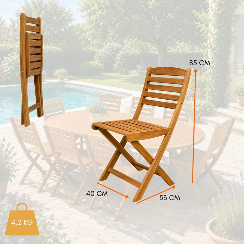 Set da Giardino 8 Posti Tavolo Estensibile e Sedie Pieghevoli in Legno d’Acacia FSC