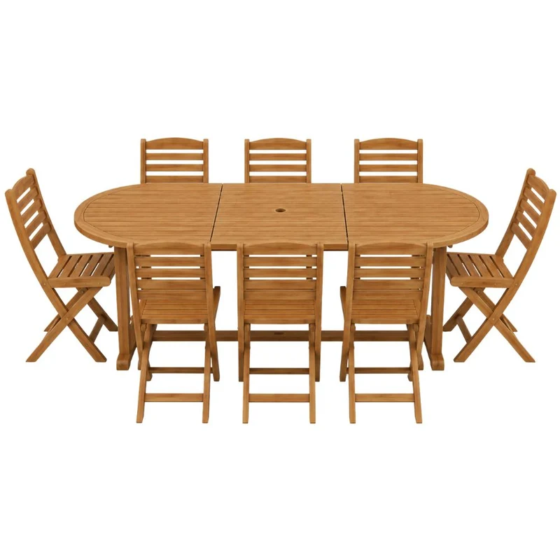 Set da Giardino 8 Posti Tavolo Estensibile e Sedie Pieghevoli in Legno d’Acacia FSC
