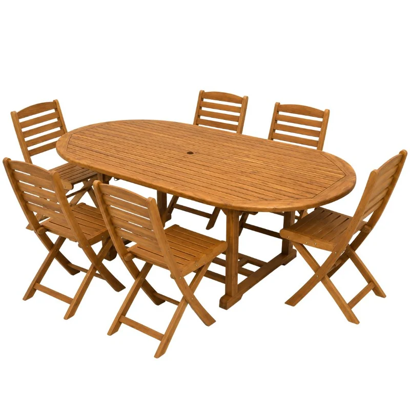 Set da Giardino 6 Posti Tavolo Estensibile e Sedie Pieghevoli in Legno d’Acacia FSC